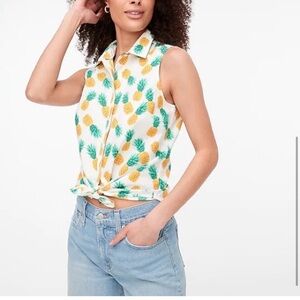 J. Crew Pineapple Print Sleeveless Top - White, Yellow, Green